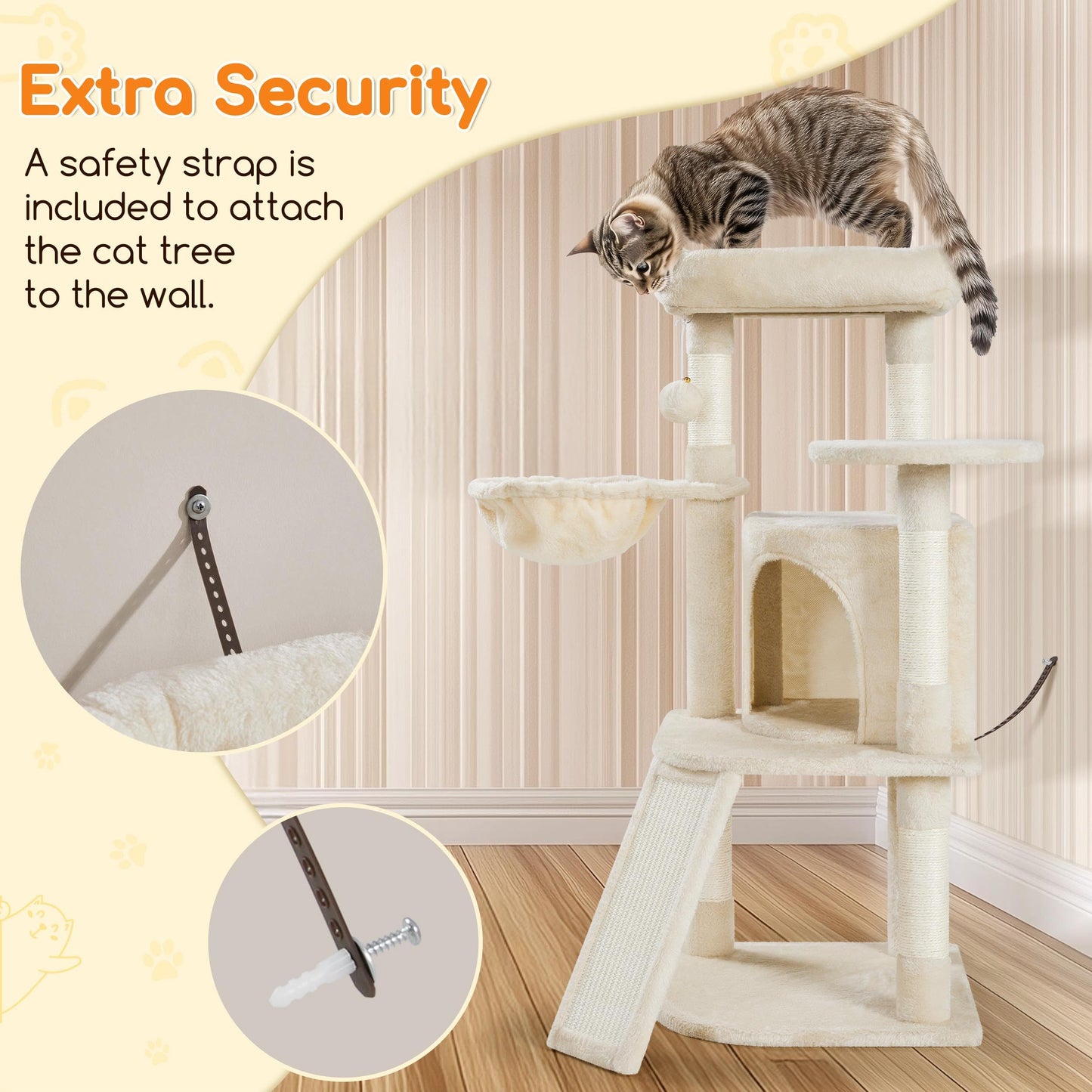 Yaheetech Cat Tree, 42in Play Tower for Indoor Cats, Kitten House with Large Perch & Scratching Posts & Cozy Condo & Scratching Ramp, Cat Furniture Activity Center, Beige