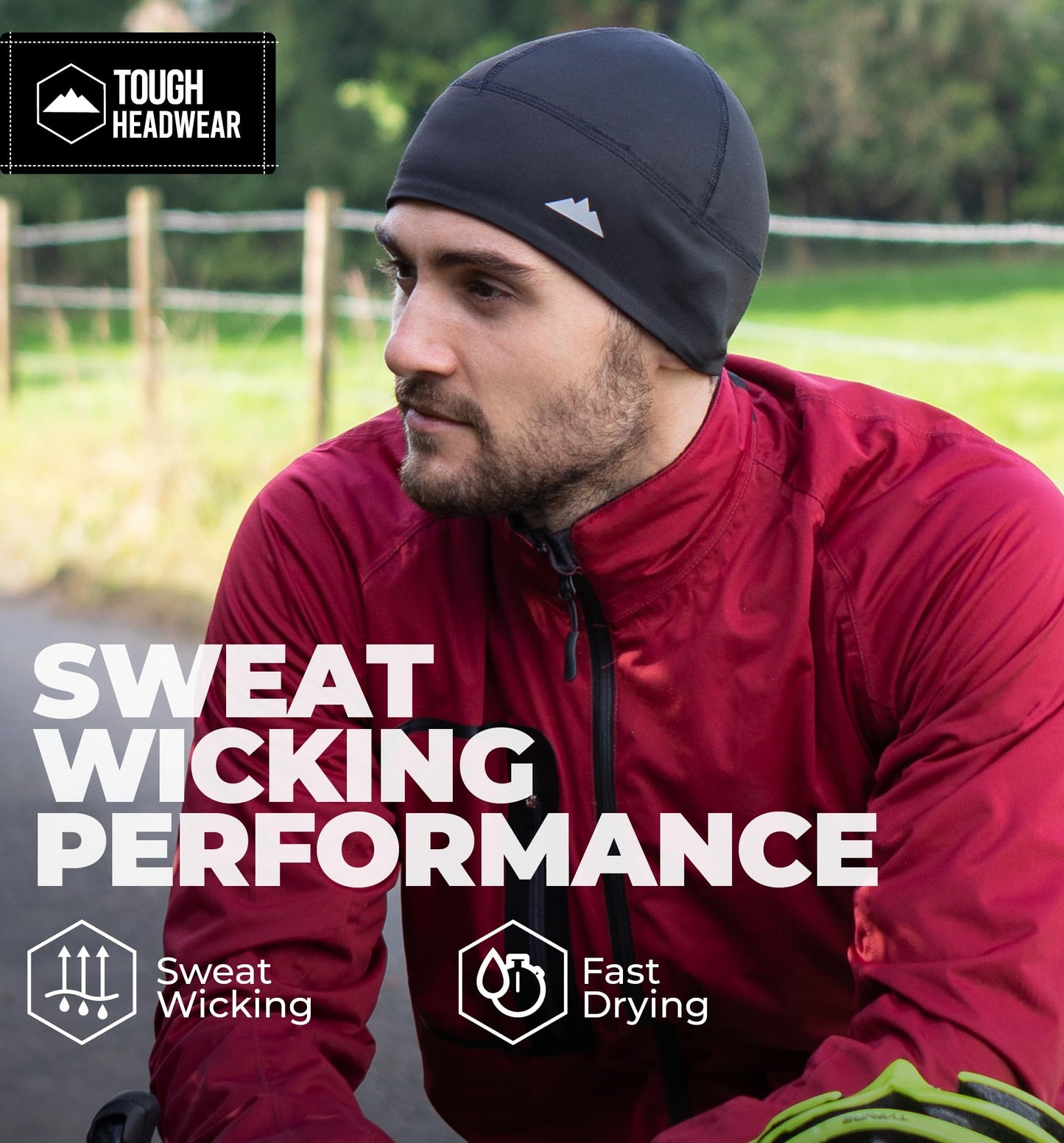 Tough Headwear Skull Cap - Skull Caps for Men and Women - Motorcycle Bike or Football Helmet Liner - Warm Mens Womens Head Liners - Winter Running Beanie Hat - Black