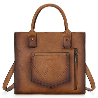Wrangler Tote Bag for Women Western Purse Top Handle Satchel Purse and Wallet Set 2Pcs Gift Brown WG2-242LBR