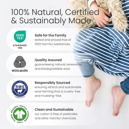 Woolino 4 Season Baby Sleep Bag with Feet Opening, Australian Merino Wool and Organic Cotton, Toddler Sleeping Bag, 18-36mo, Teddy Bear