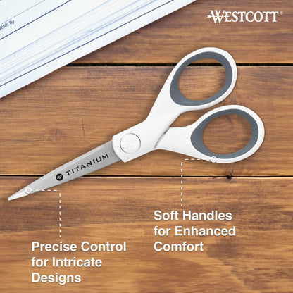 Westcott 5" Micro-Tip Fabric Scissors with Titanium-Bonded Blades - Ideal for Crafting, Sewing, and More