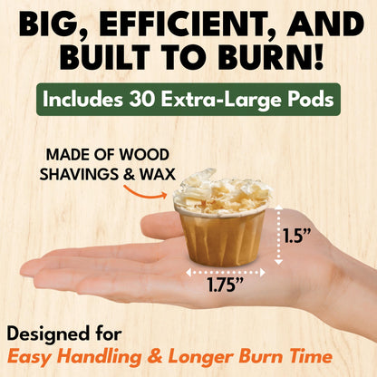 Superior Trading Fire Starter Pods in Resealable Packs - Fire Starters for Campfires, BBQ, Grill, Pit, Wood Stove & Charcoal Starter, 15-20-Min Burn, 30 Extra Large Pods, USA Made, Brown, 3.2 Lbs