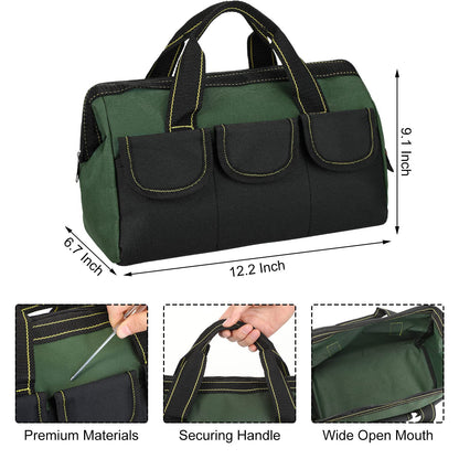 Sanwuta 3 Pack Tool Bag for Men with Waterproof Hard Bottom, Heavy Duty Tool Bag Wide Mouth Tote for Various Instrument, Electrician Carpenter Mechanic(13 Inch,Blue, Yellow, Army Green)