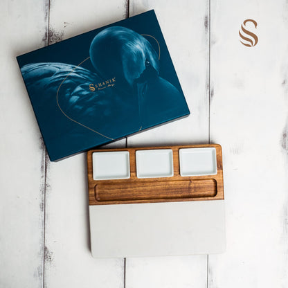 Shanik Wood - Marble Cheese Board Set with 3 Ceramic Bowls - Stainless Steel Cutlery Set, Charcuterie Board Set & Gift for Any Occasion (Without Engraving)