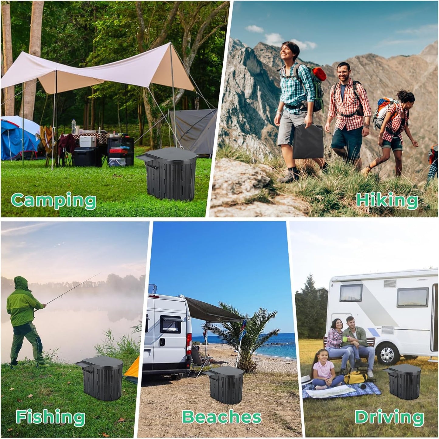 Sckee Camping Toilet, Portable Toilet for Adults, Portable Travel Folding Toilet with Lid and Paper Holder, Compact Potty for Car, Camp Toilet Portable Toilet for Camping, Hiking,Truck, RV, Beach