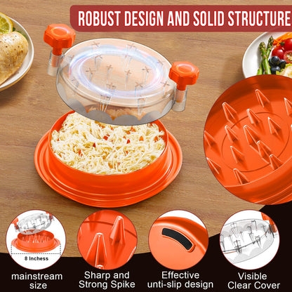 SoulLife Chicken Shredder 8 Inches, Chicken Breast Shredder Tool, Cooked Meat Shredder with Clear Lid, Ergonomic Design, Auti-slip, Easy To Clean, Chicken Shredder Tool Twist, Chicken Grinder (Orange)