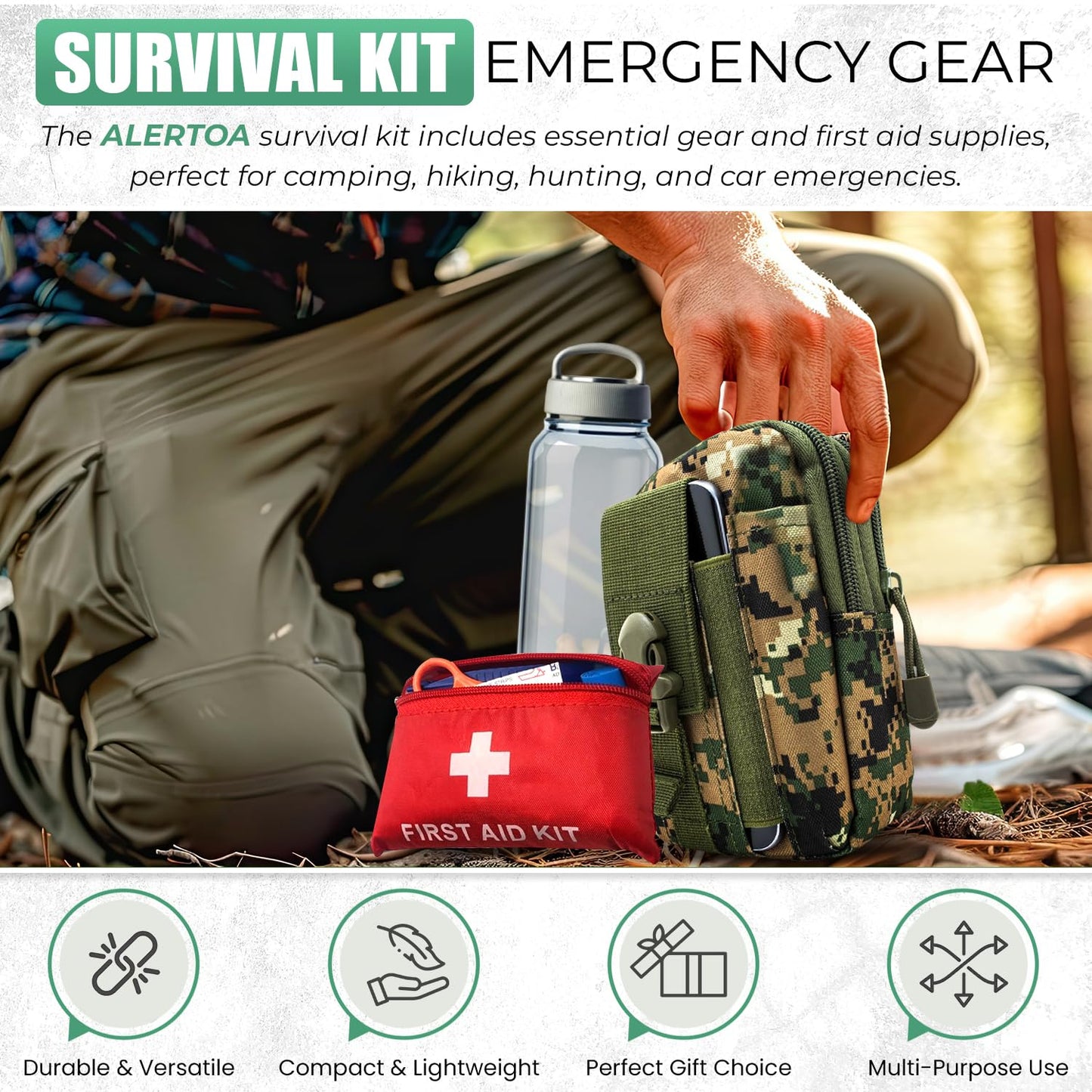 Survival Kit Emergency Supplies -67 Pcs, 14-in-1 Survival Gear: First Aid, Compass, Flashlight, Bracelet, plier, Saw & More for Outdoor Camping, Hiking & Survival. Gift for Men Boyfriends Boys Dads