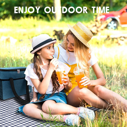 SAMSIER Outdoor Picnic Blankets Waterproof Foldable Sandproof, Extra Large Gingham Cute Picnic Mat Washable Portable for Park Beach Camping Courtyard (Navy Blue, 80"×80")