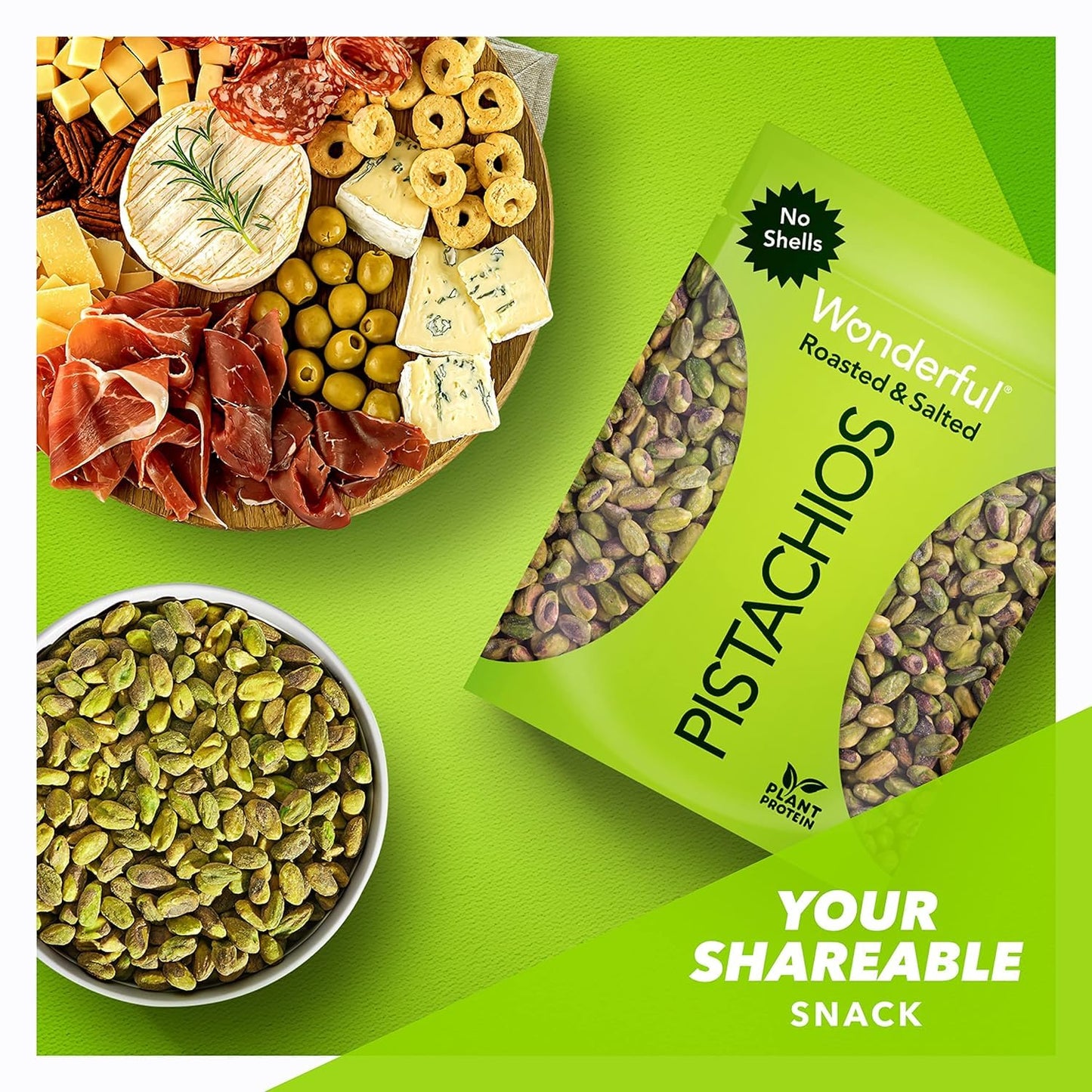 Wonderful Pistachios No Shells, Roasted & Salted Nuts, 24 Ounce Resealable Bag, Protein Snacks, Gluten Free, Healthy Snack