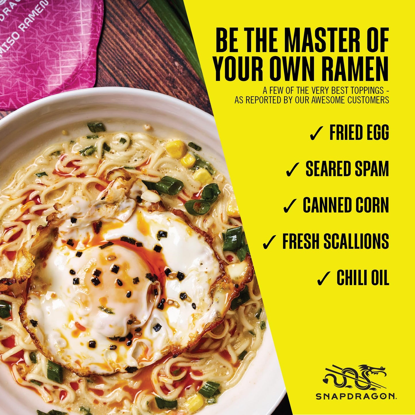 Snapdragon Miso Ramen Cup Noodles - 6 Pack Instant Ramen Bowl with Authentic Wheat Noodles, Soup Sauce Base, Vege Pack and Flavoring Chili Oil. Microwave or Hot Water, Easy Meal Prep