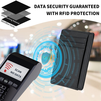 Chelmon Slim Wallet for Men, Minimalist Front Pocket RFID Blocking Credit Card Holder, Black Crazy Horse