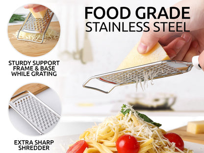 Zulay Kitchen Professional Cheese Grater Stainless Steel - Durable Rust-Proof Metal Lemon Zester Grater With Handle - Flat Handheld Grater For Cheese, Chocolate, Spices, And More - Black