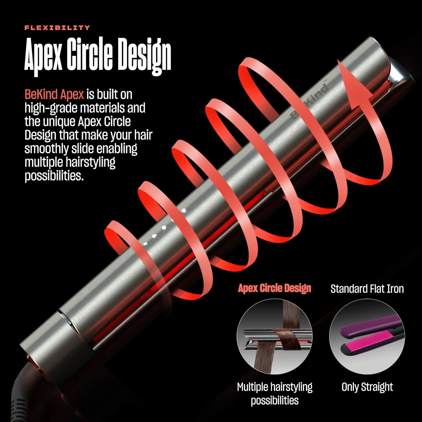 Bekind Apex 2-in-1 Hair Straightener Flat Iron | 1“ 460°F Straightener and Curler for All Hairstyles | UltraSmooth Tech | 15s Fast Heating & Temp Memory | Gift Set for Girls Wome (Galaxy Gray)