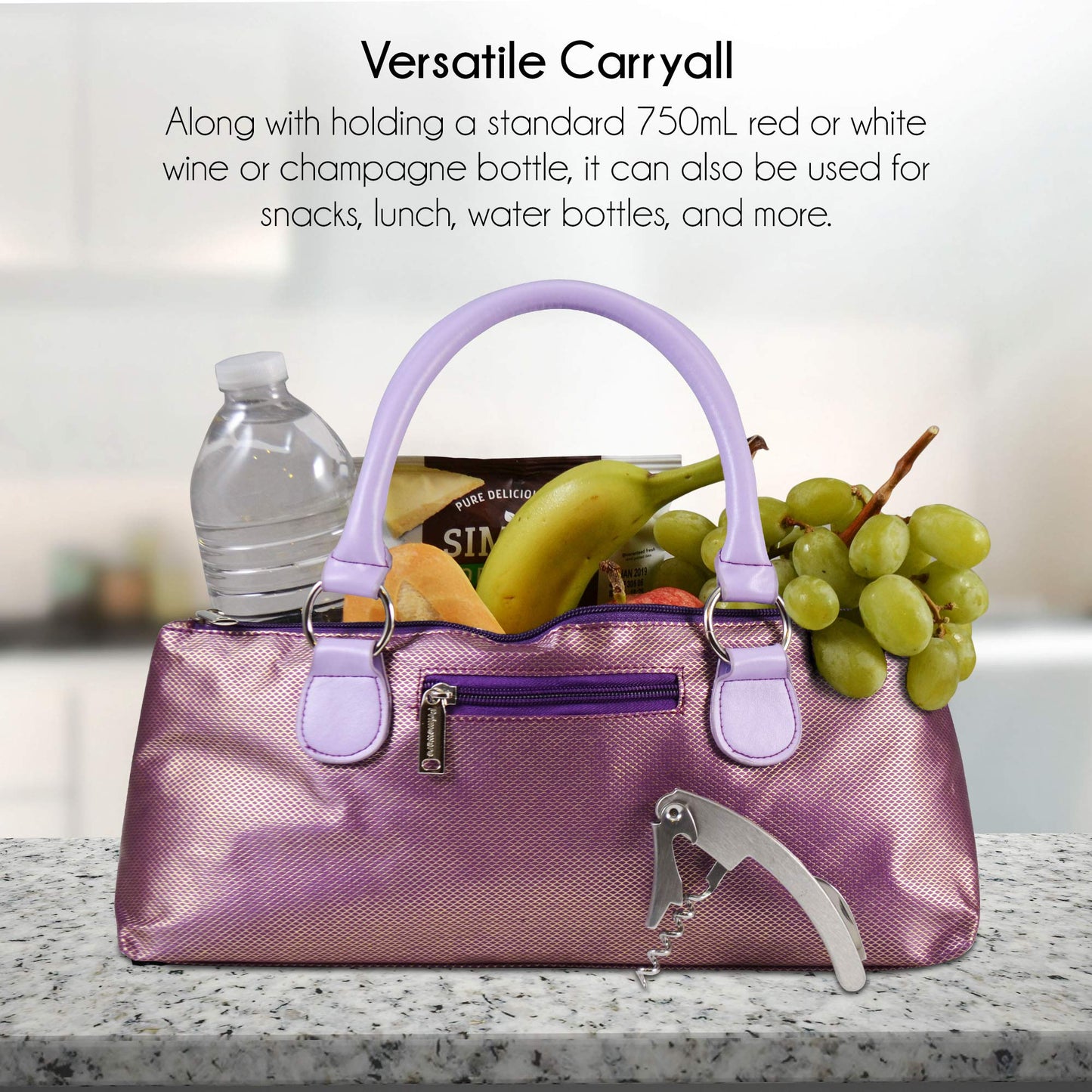 Primeware Wine Clutch Bag (Thermal Insulated) Trendy Women’s Carry Tote | Holds Red & White 750mL Bottles | Trendy Fashion | Incl. Portable Waiter-Style Corkscrew