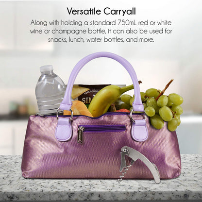 Primeware Wine Clutch Bag (Thermal Insulated) Trendy Women’s Carry Tote | Holds Red & White 750mL Bottles | Trendy Fashion | Incl. Portable Waiter-Style Corkscrew