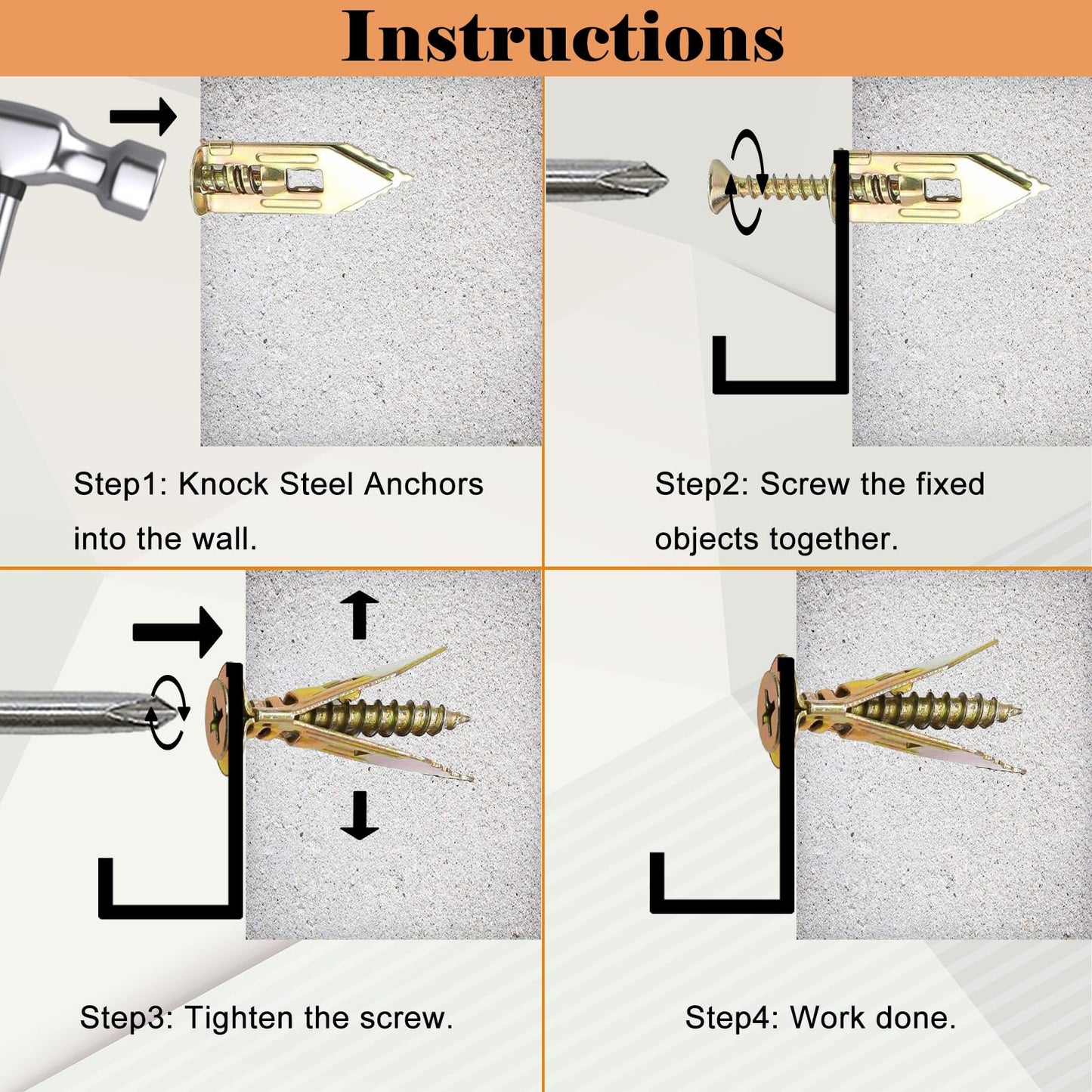 Sunxeke 200 Pcs Self Drilling Drywall Anchors with Screws,100 Sheetrock Anchors (0.47x1.18 Inch) & 100 Zinc Expansion Screws,2025 Upgraded Zinc Plated Steel,No Drill Needed,Perfect for Wall Hanging