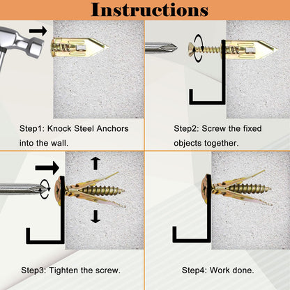 Sunxeke 200 Pcs Self Drilling Drywall Anchors with Screws,100 Sheetrock Anchors (0.47x1.18 Inch) & 100 Zinc Expansion Screws,2025 Upgraded Zinc Plated Steel,No Drill Needed,Perfect for Wall Hanging