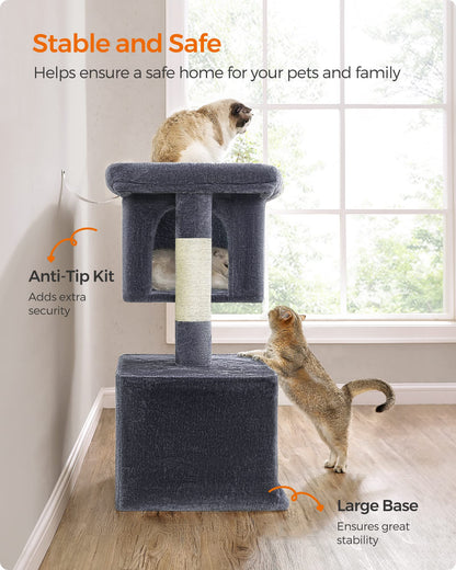 Feandrea Cat Tree, 39.8-Inch Cat Tower, XL, Cat Condo for Extra Large Cats up to 44 lb, Large Cat Perch, 2 Cat Caves, Scratching Post, Smoky Gray UPCT614G01