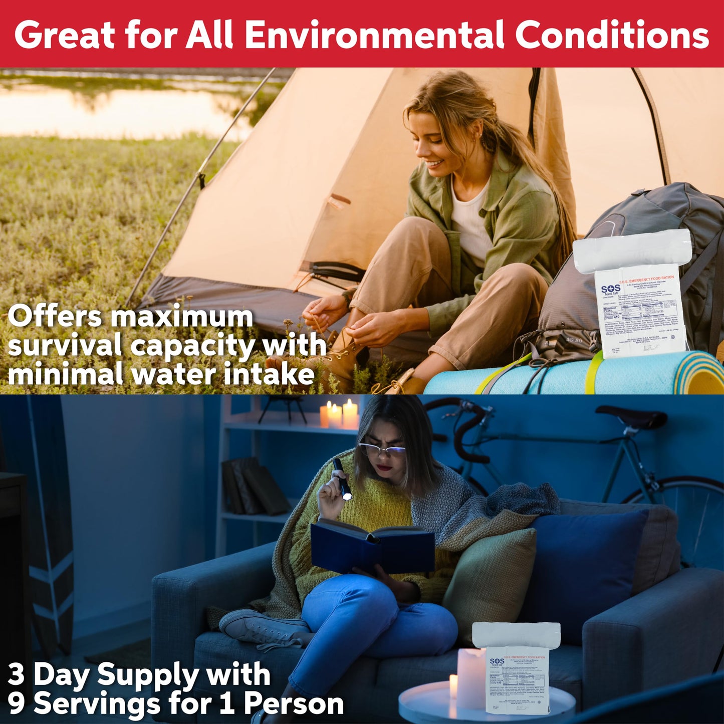 S.O.S. Rations Emergency 3600 Calorie Food Bar - 3 Day / 72 Hour Package with 5 Year Shelf Life- 5 Packs