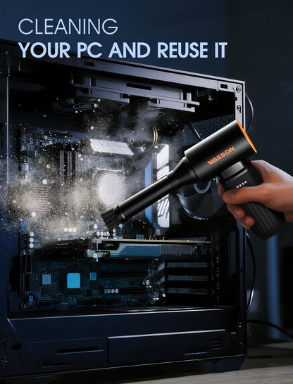 Compressed Air Duster, 260000RPM Cordless Electric Air Blower with Brushless Motor, 3-Speed Adjustable & Rechargeable – Powerful Dust Cleaner for Keyboard, Computer, Car, Outdoor, Air Bed