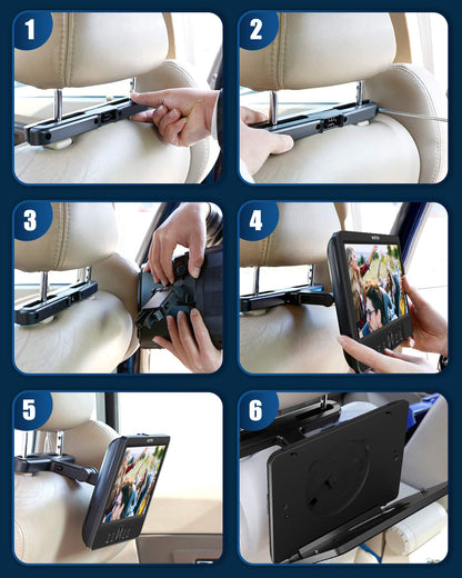 WONNIE 10.5" Two DVD Players Dual Screen for Car Portable CD Player, Play a Same or Two Different Movies with Two Mounting Brackets, 5-Hour Rechargeable Battery, Support USB/SD Card Reader