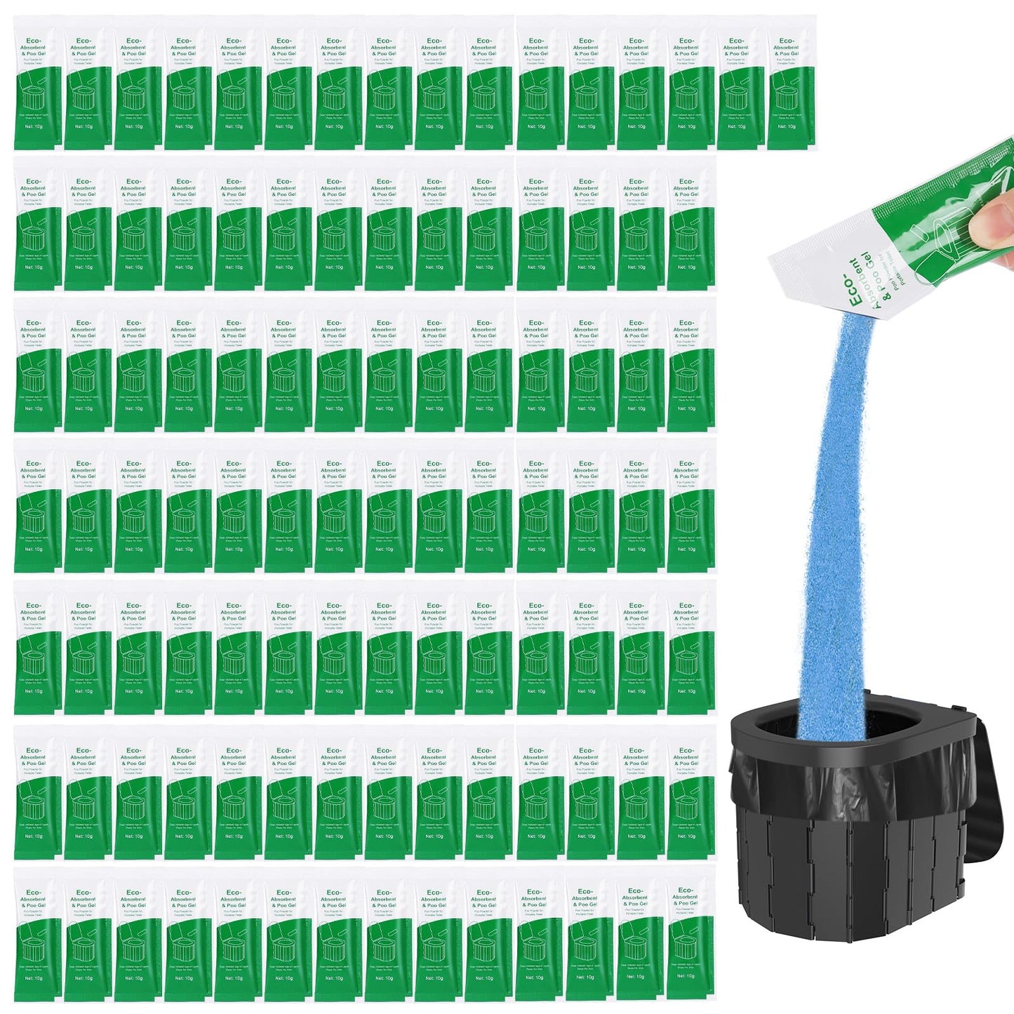 Siewl Portable Toilet Absorbent Gel Powder, Poo Gel for Camping Toilet Powder, Poo Urine Powder for Potty Bags, Poo Deodorizing Treatment for Outdoor Camping Hiking Emergency Toilet (100Pack)