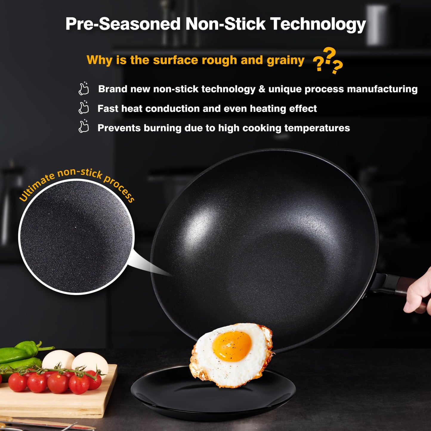 Teewe Carbon Steel Wok -13 Inch Woks & Stir-fry Pans Nonstick, Wok Pan with Lid Spatula and Dish Brush: Pre-Seasoned Flat Bottom Chinese Woks for Induction, Electric, Gas, All Stoves