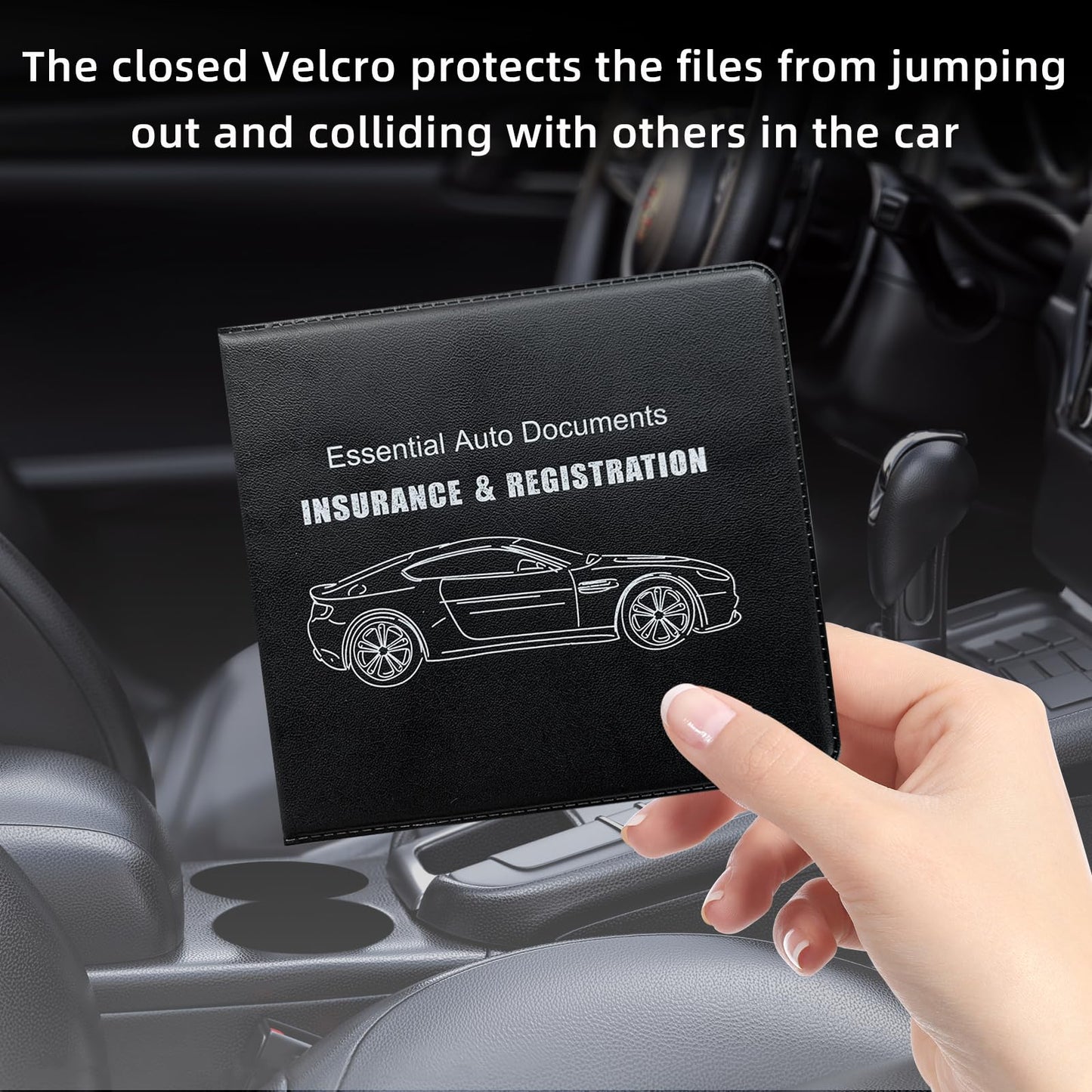 Ziciner Car Registration Insurance Holder, 2Pack Essential Auto Card Document Glove Box Organizer with Velcro Closure, Vehicle Interior Accessories Perfect for Most Car, Truck, SUV (Black/Big Car)