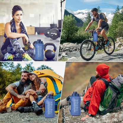 Collapsible Water Bottles, 2L/64OZ travel water bottle Bottle with Straw, Half Gallon Large Water Bottle for Travel Outdoor Sports Runing Fitness Yoga (Upgraded blue)