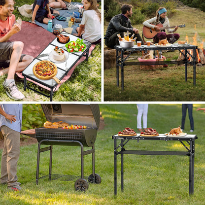 Anbte Folding Camping Table, Aluminum Small Folding Table 3 Adjustable Height Max 27.5", Portable Table with Carry Handle, Lightweight, for Outdoor Indoor Travel Camping Picnic BBQ, 34.6" x 15.7"