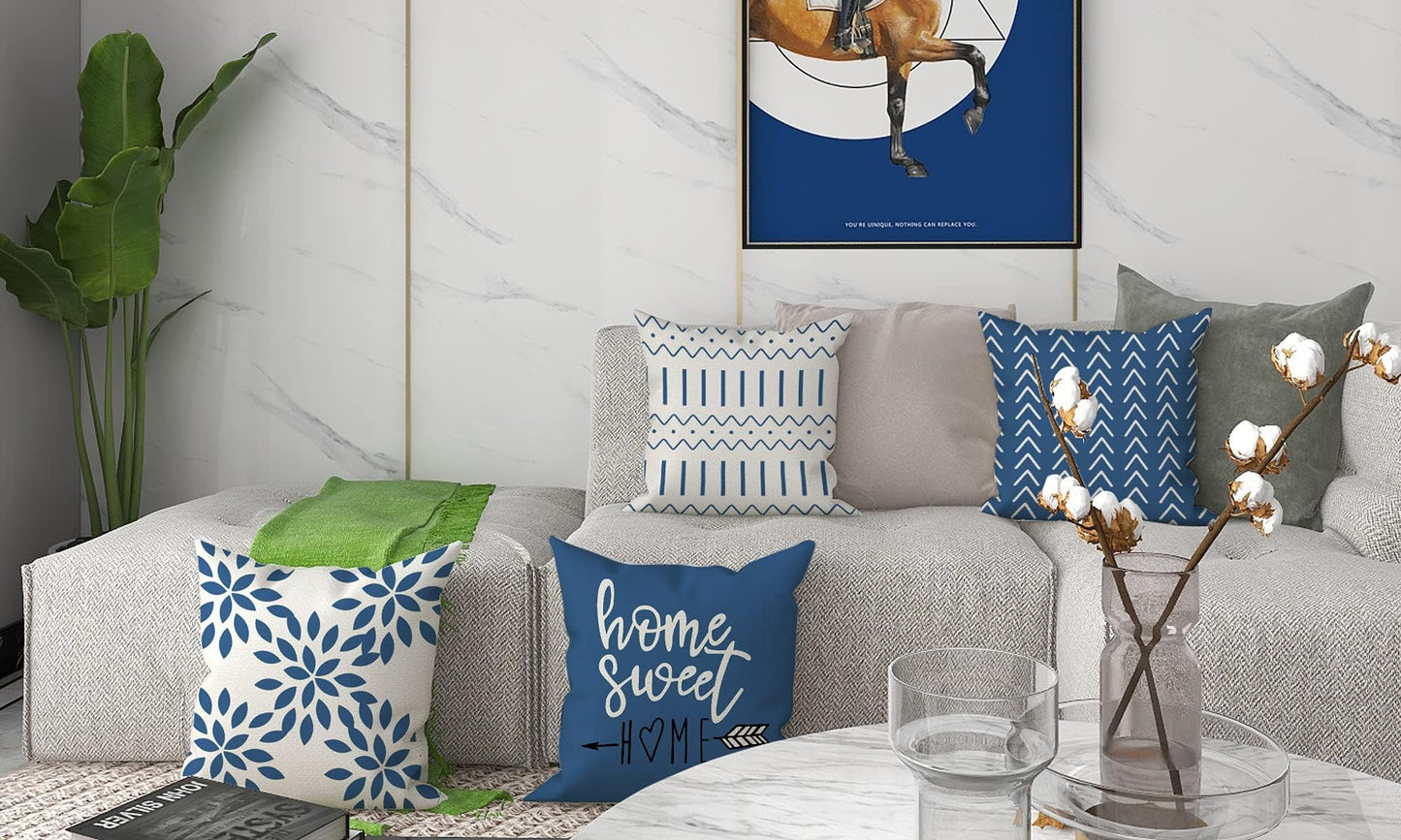 YCOLL Pillow Covers 18x18 Set of 4, Modern Sofa Throw Pillow Cover, Decorative Outdoor Linen Fabric Pillow Case for Couch Bed Car，Light Blue