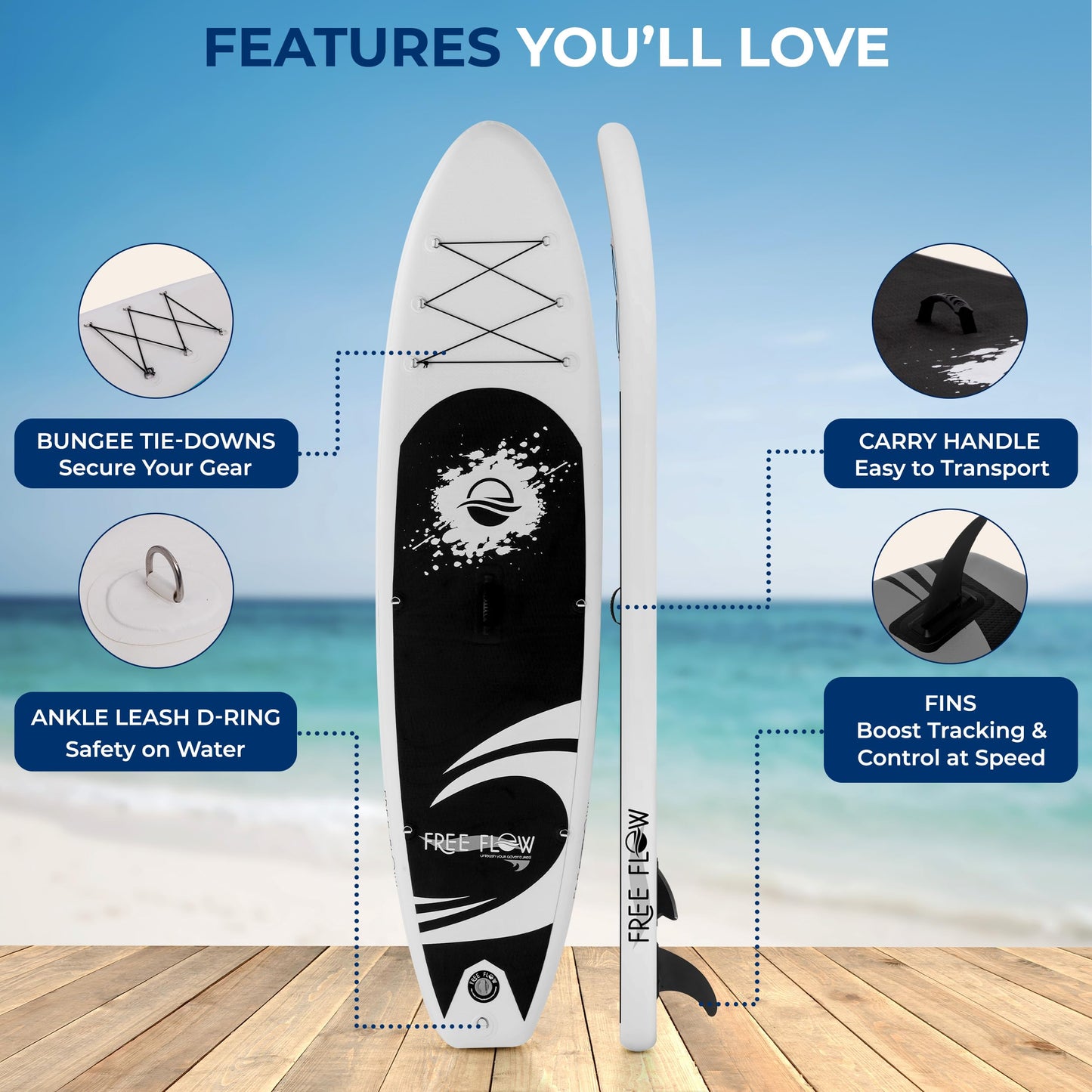 SereneLife Inflatable Stand Up Paddle Board (6 Inches Thick) with Premium SUP Accessories & Carry Bag | Wide Stance, Bottom Fin for Paddling, Surf Control, Non-Slip Deck | Youth & Adult Standing Boat