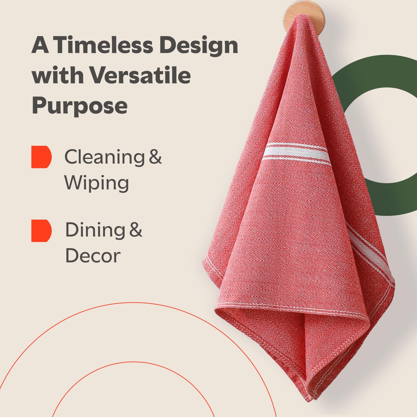 Zeppoli Classic 15 Pack 100% Natural Cotton Kitchen Towel Set, Reusable Wash Cloths, Absorbent Dish Towels, Machine Washable Hand Towels, Kitchen Essentials - 14' by 25' - Red Base