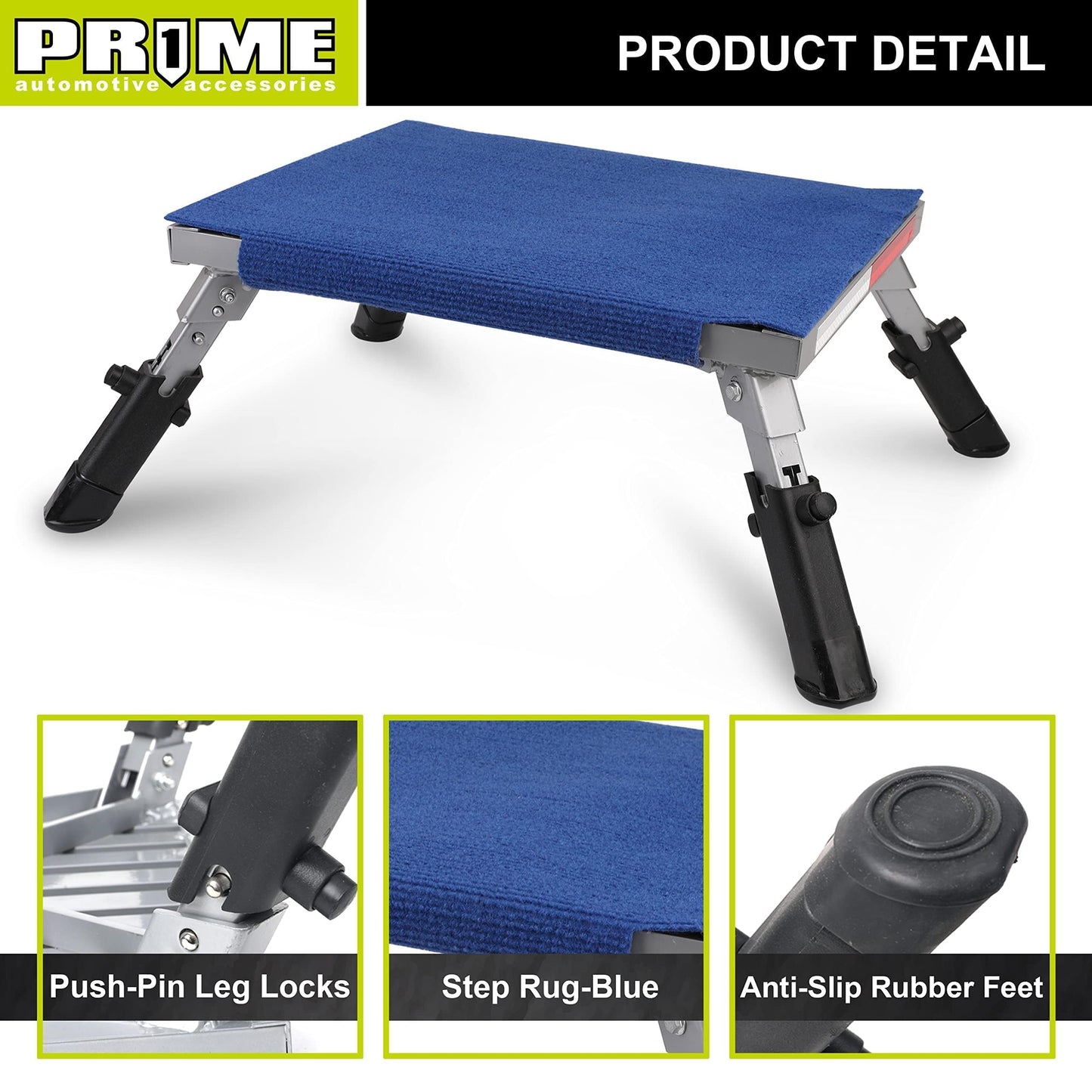 PR1ME Safety RV Steps, 19" x 14.5" Extra Large RV Step Stool with Glow, Camper Step Stool, Non-Slip Folding Step Stool and Ladder for RV, with 100% Polyester Step Rug RV Stair Cover, Up to 600lbs