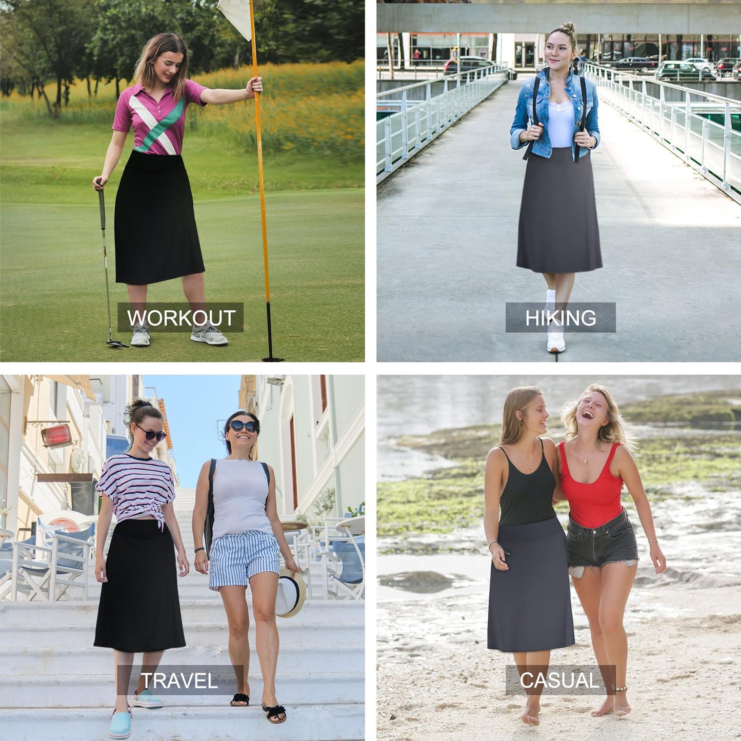 ANIVIVO Women's Midi Length Skorts Skirts with Pockets Modest Skirts 28" Long Knee Length Athletic Skorts(Black XL)