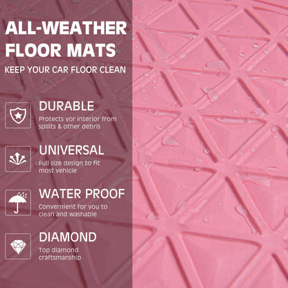 CAR PASS Bling Diamond Car Mats Rubber Floor Mats Full Set Anti-Slip 3D Rhombus Waterproof Trim to Fit Liner Universal Glitter Crystal Sparkly Shining Rhinestone Girl Women SUV Sedan Van, Pink Rubber