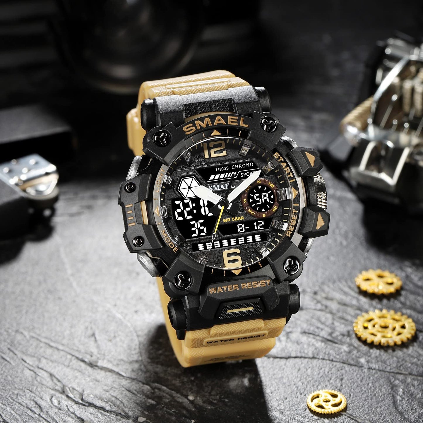 AIMES Men's Watches Tactical Outdoor Sports Waterproof Military Watch Analog Digital Date Multi Function Large Dual Display Mens Wristwatch