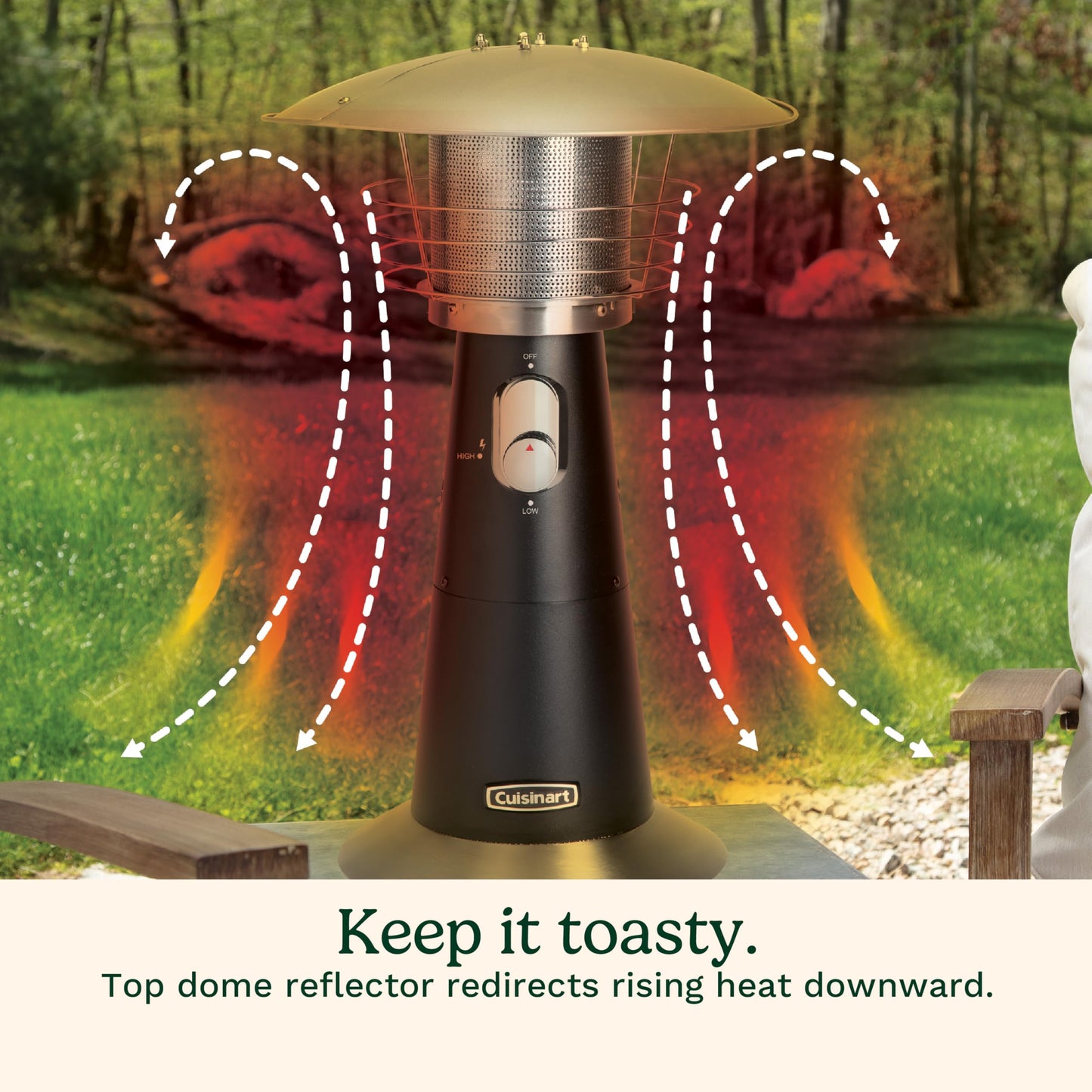 Cuisinart Portable Tabletop Patio Heater, 11,000 BTU Outdoor Propane Heater with Safety Tilt Switch and Adjustable Heat, Burner Screen Guard, 30 sq. Foot Heat Range, Black