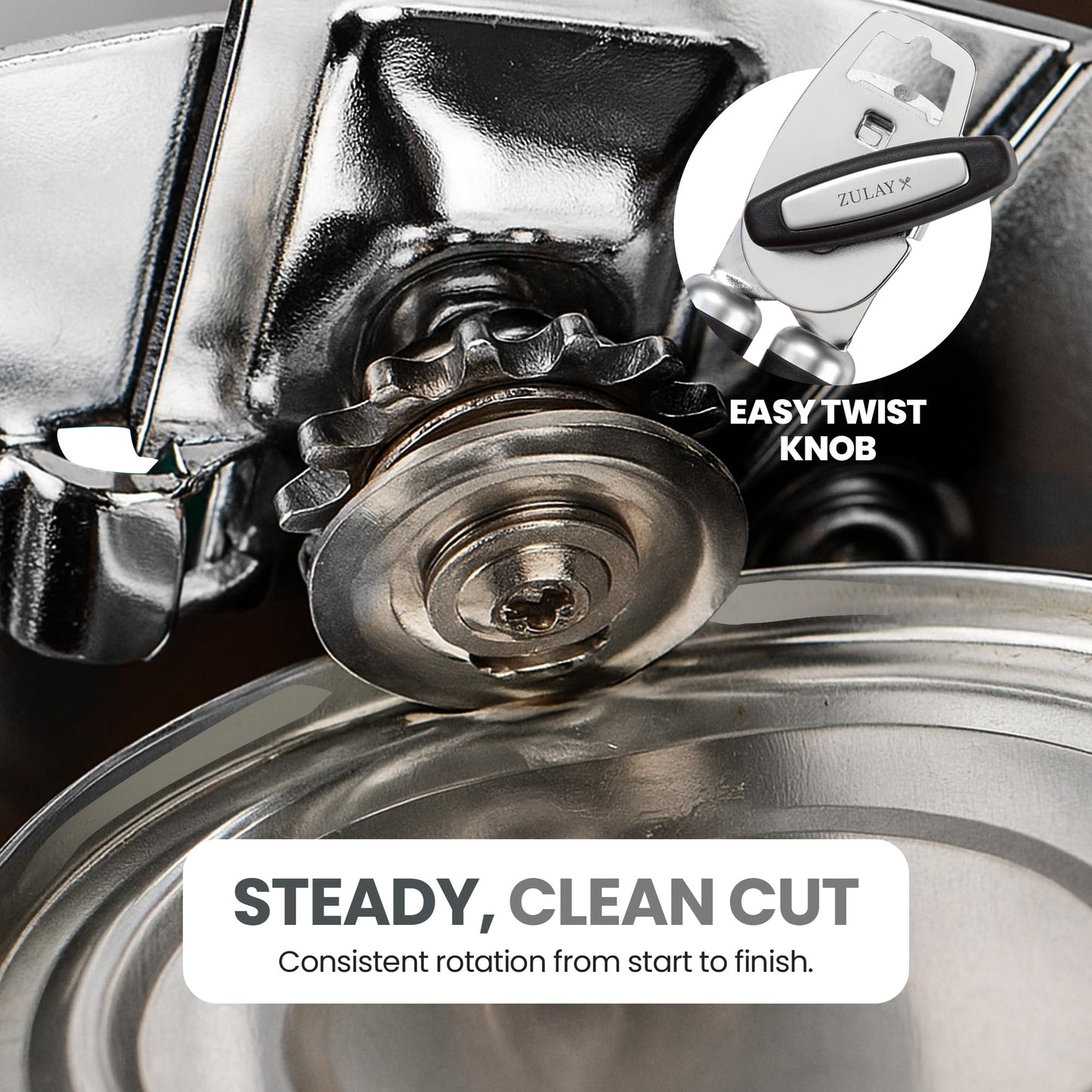 Zulay Kitchen Heavy Duty Stainless Steel Can Opener Manual with Bottle Opener - Rust Proof Manual Can Opener With Turn Knob & Comfy Soft Grip Handles - Black