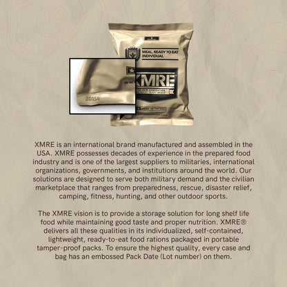 XMRE 1300XT MRE Meals 2022 Bulk | Military Grade | For Survival Kits & Hurricane Preparedness Items | Emergency Food Supplies | Food Packs w/ Flameless Ration Heater | USA Made
