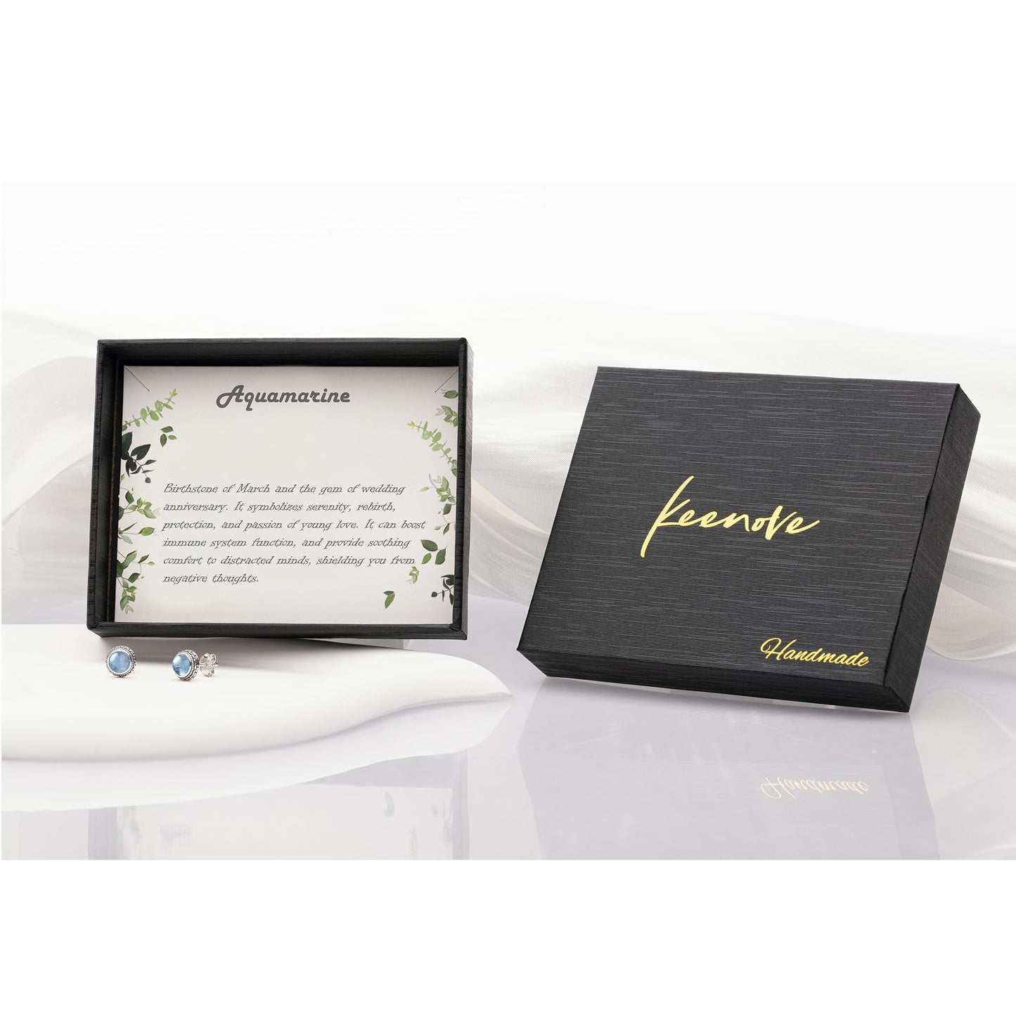 Small Genuine Blue Aquamarine 925 Sterling Silver Hypoallergenic Studs Earrings Jewelry for Women Dainty Trendy Antiqued Silver March Birthstone Gifts for Her