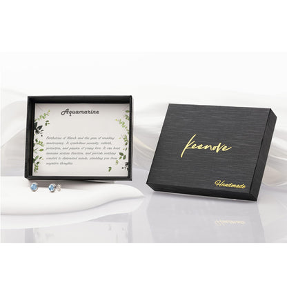 Small Genuine Blue Aquamarine 925 Sterling Silver Hypoallergenic Studs Earrings Jewelry for Women Dainty Trendy Antiqued Silver March Birthstone Gifts for Her