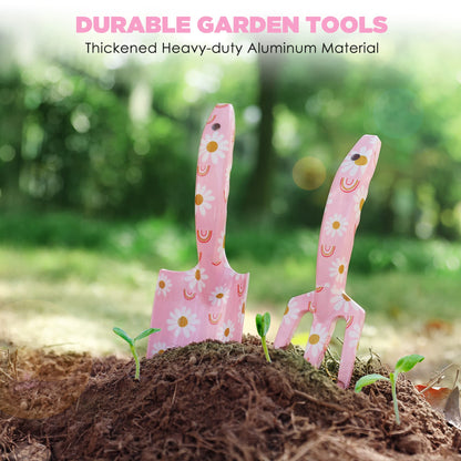 WORKPRO Aluminum Garden Tool Set, 4PCS Heavy Duty Gardening Tools with Box Include Trowel, Rake, Pruner, Gloves, Pink, Garden Gifts-Pink Ribbon