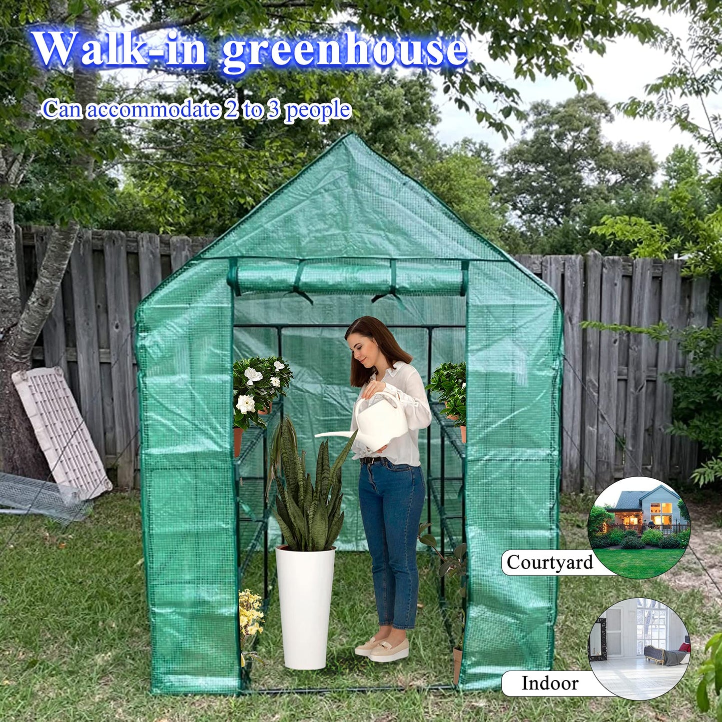 SV SCOOL VALUE Greenhouses for Outdoors, PE Walk in Greenhouse with 2 Side Mesh Windows, Portable Green House with Anchors & Ropes Stands Up to Wind, 56"x56"x78"Green