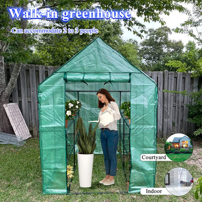 SV SCOOL VALUE Greenhouses for Outdoors, PE Walk in Greenhouse with 2 Side Mesh Windows, Portable Green House with Anchors & Ropes Stands Up to Wind, 56"x56"x78"Green