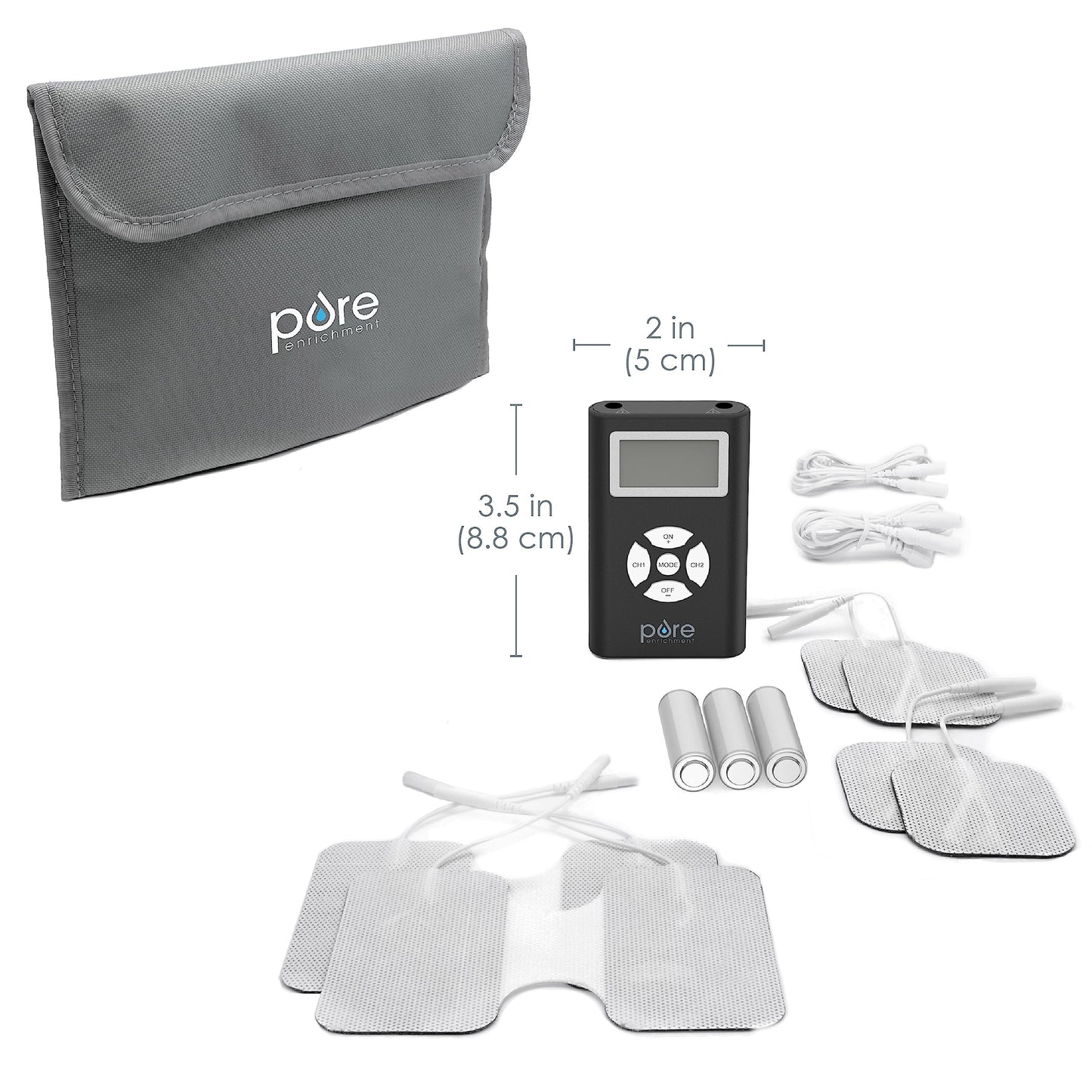 Pure Enrichment PurePulse Duo Dual Channel TENS & EMS Combo Muscle Stimulator - 14 Modes for Chronic Pain Relief, Adjustable Treatment Timer, Includes Reusable Electrode Pads, Storage Bag, & More