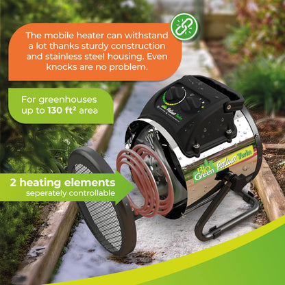 Bio Green PAL 2.0/USDT Palma Greenhouse Heater incl. Digital Thermosta, 11 x 8 x 12.5" / 280 x 195 x 315 mm