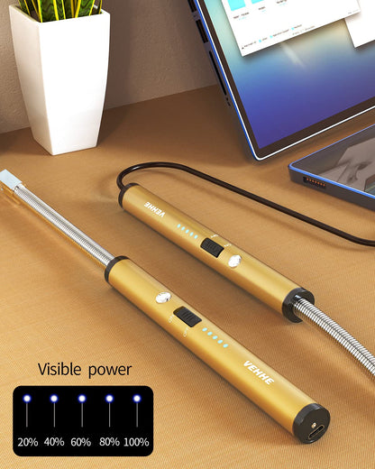 VEHHE Long Lighter, Rechargeable USB Arc Lighter with LED Battery Display Flexible Neck Lighters for Candles Grill Gas Stoves Camping Barbecue