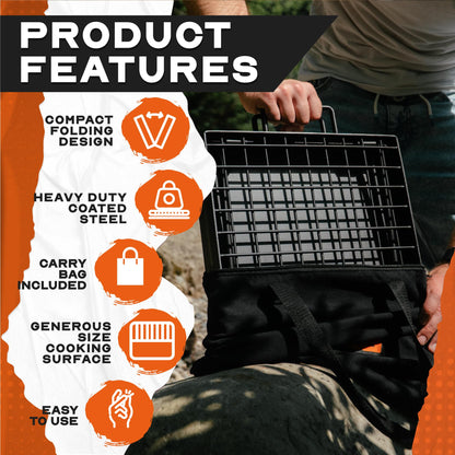 Adventure Seeka 24" Heavy Duty Folding Campfire Grill, Food-Safe Cooking Surface, Compact Folding Design, Portable Grill Grate & Griddle for Campfire Cooking, Australian Designed & Owned