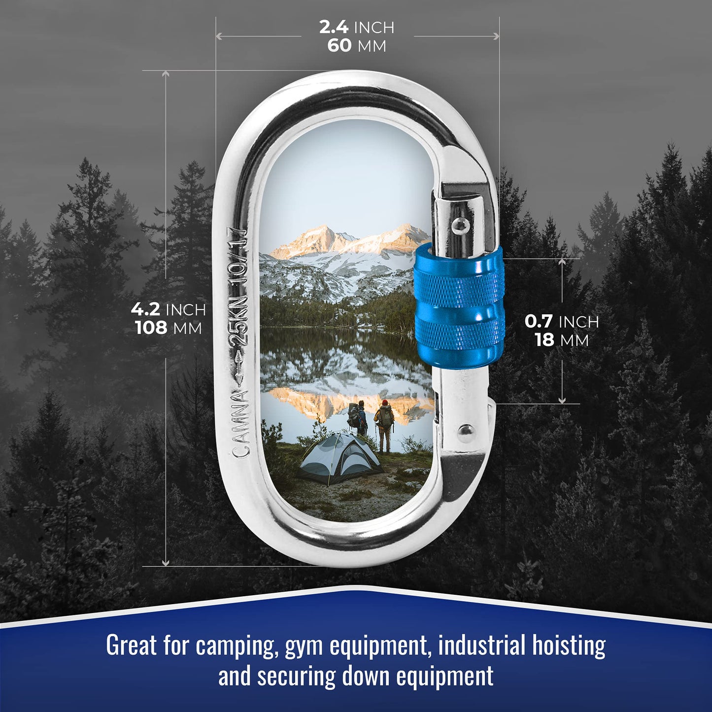 XTEK Climbing Carabiner 25kN – Heavy Duty Steel Locking Carabiner Clip – Large O-Shape Oval Caribeaner for Rock Climbing, Mountaineering, Rappelling – CE/UIAA Certified Climbing Gear